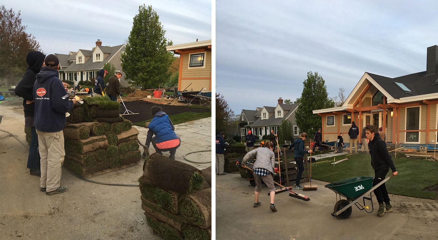 Readying the landscape outside the new rehearsal building renovated by Architectural Design, Inc. 和AD Build, LLC